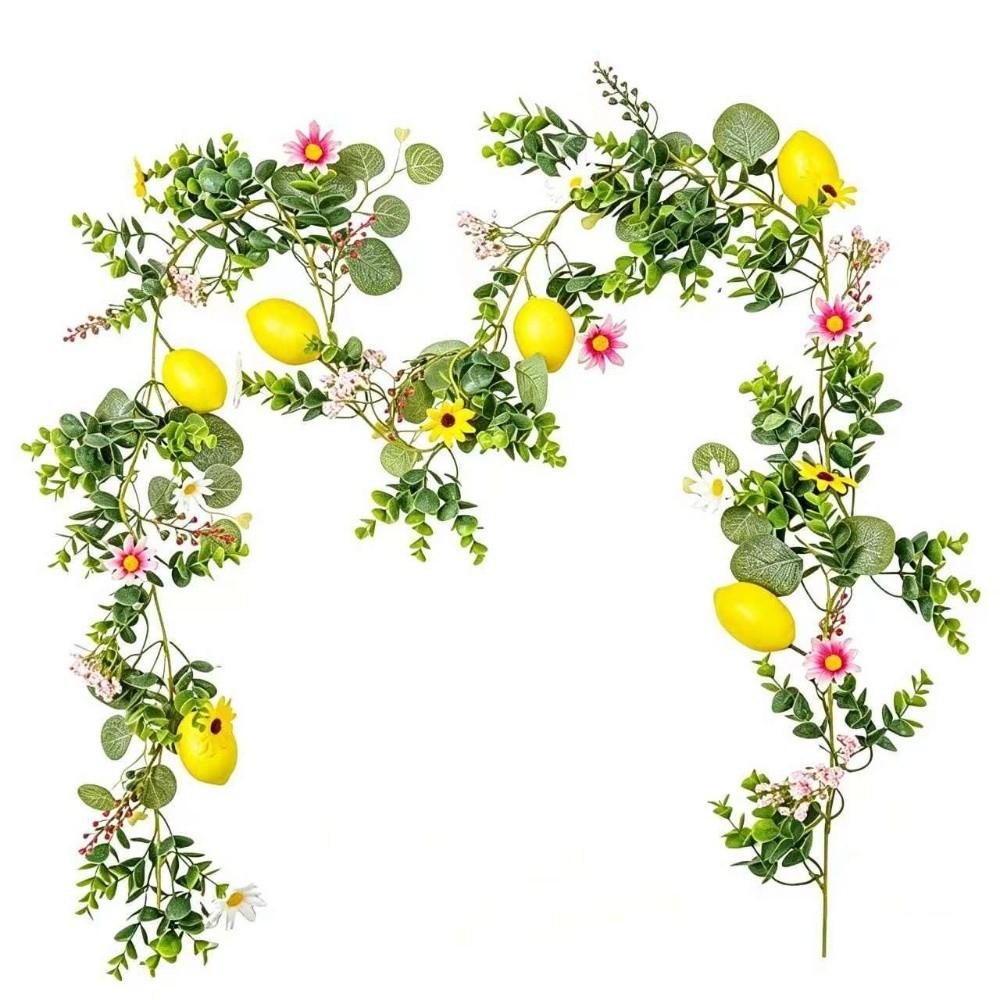 Green Leaves Lemon Vine Wreath Silk Flowers Lemon Garland Faux Lemon Branch  Living Room Decor