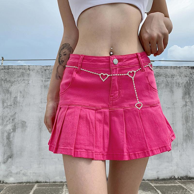 Denim Short Neon Pink Jean Skirt Y2K Pink Loose Casual Denim Short