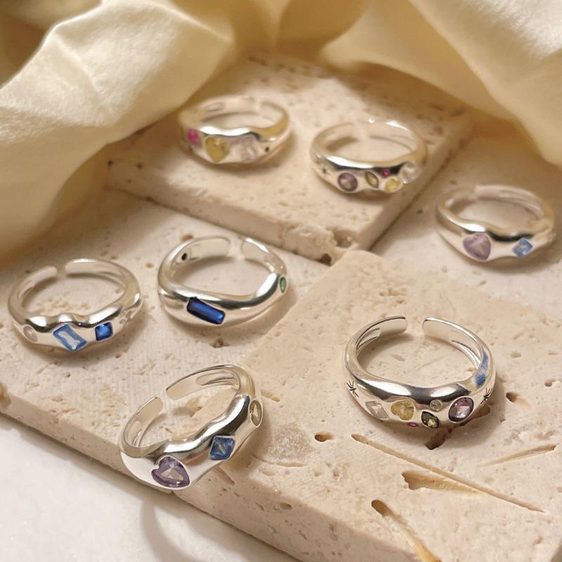 Colorful Heart Cubic Zirconia Adjustable Ring: Elegant & Trendy Women's Stackable Index Finger Jewelry