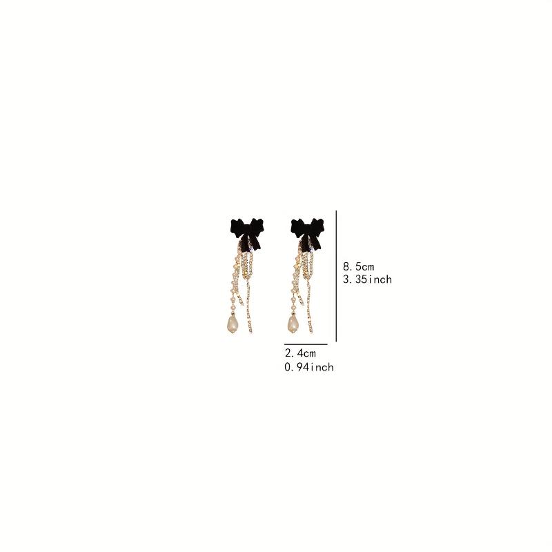 1 Pair Women Black Flocking Bow Tassel Earrings,Luxury Elegant Jewelry,Gift for Valentine's Day & New Year