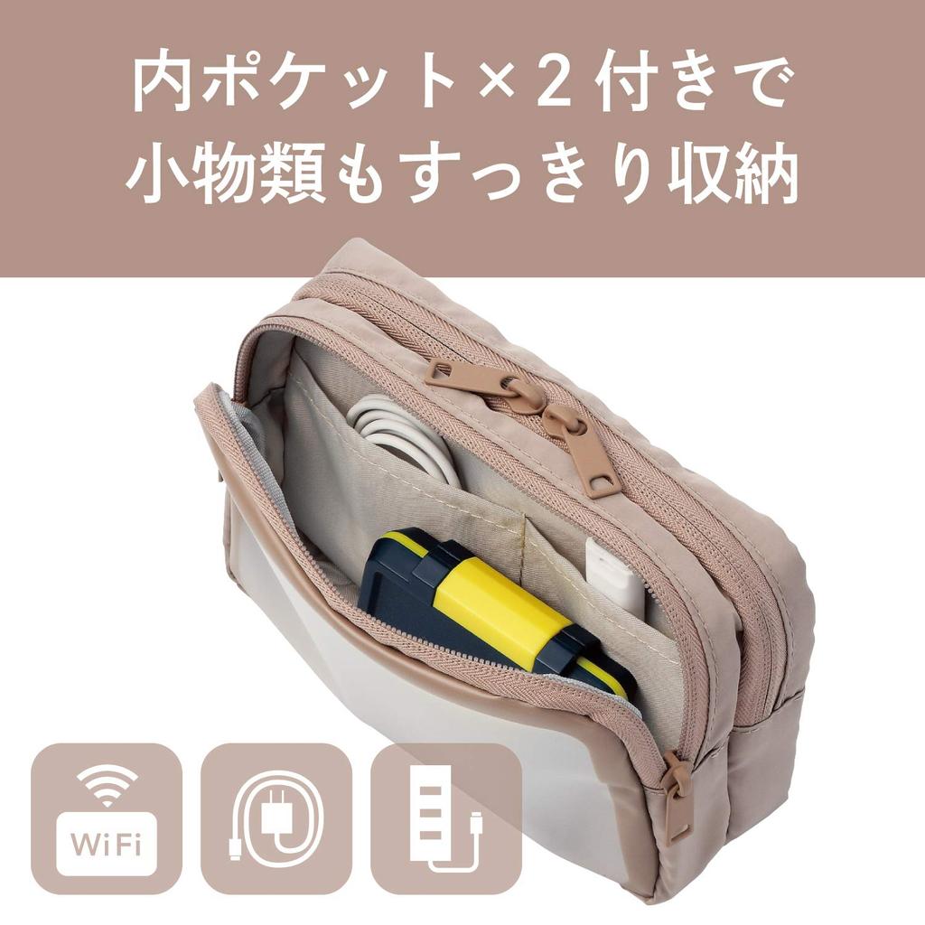 ELECOM Gadget Gadget Pouch with Transparent 2 Gadget Storage M Pouch, Window, Compartments, Case, Pouch, Size, Beige, BMA-GP16MBE