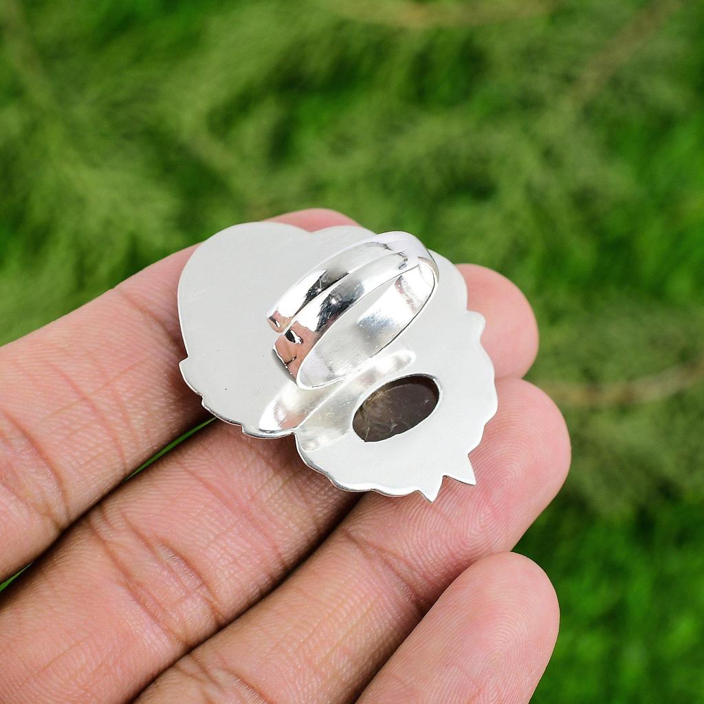 925 Silver Natural Smoky Quartz Engagement Statement Wedding Root Chakra Ring