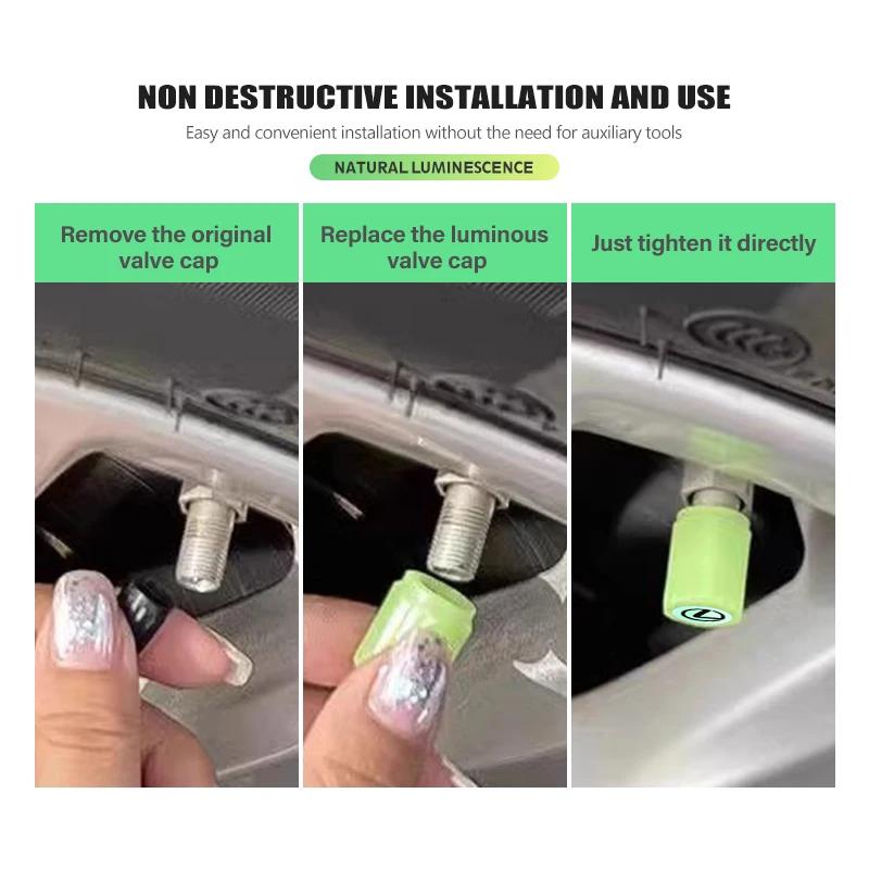 4Pcs Luminous Car Tire Valve Caps Dust-proof Covers Decoration For Lexus F SPORT ES RX NX LS UX LM LX GX LC RZ IS CT GS RC HS SC