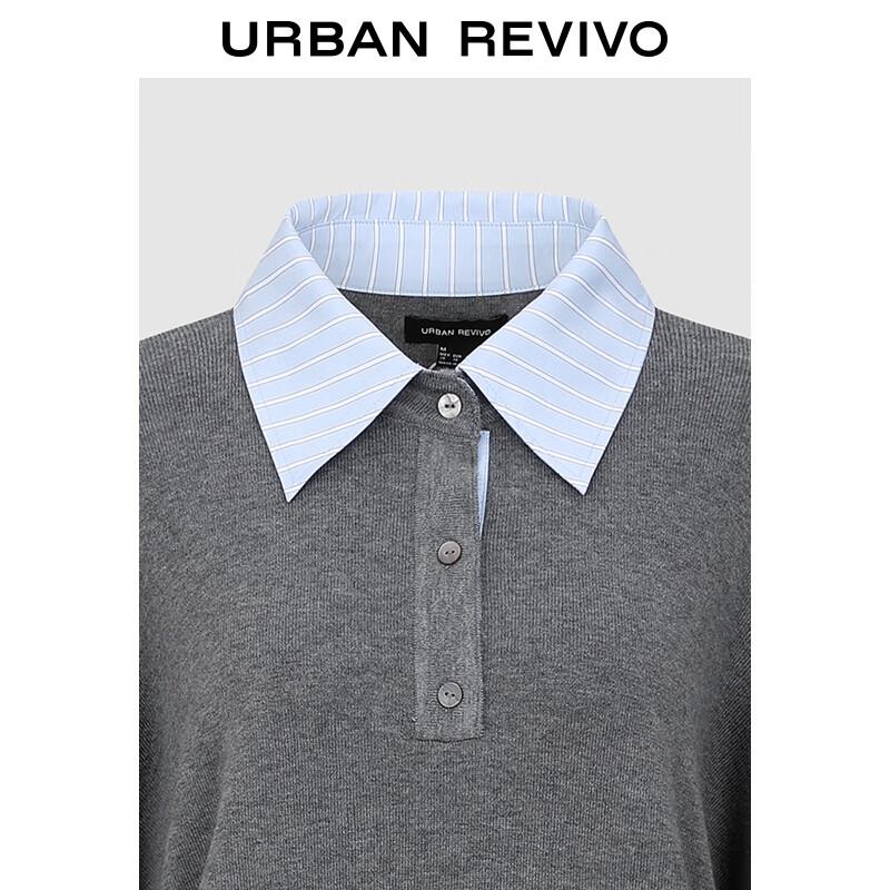 UR 2025 Autumn Color-block Polo Knit Cardigan