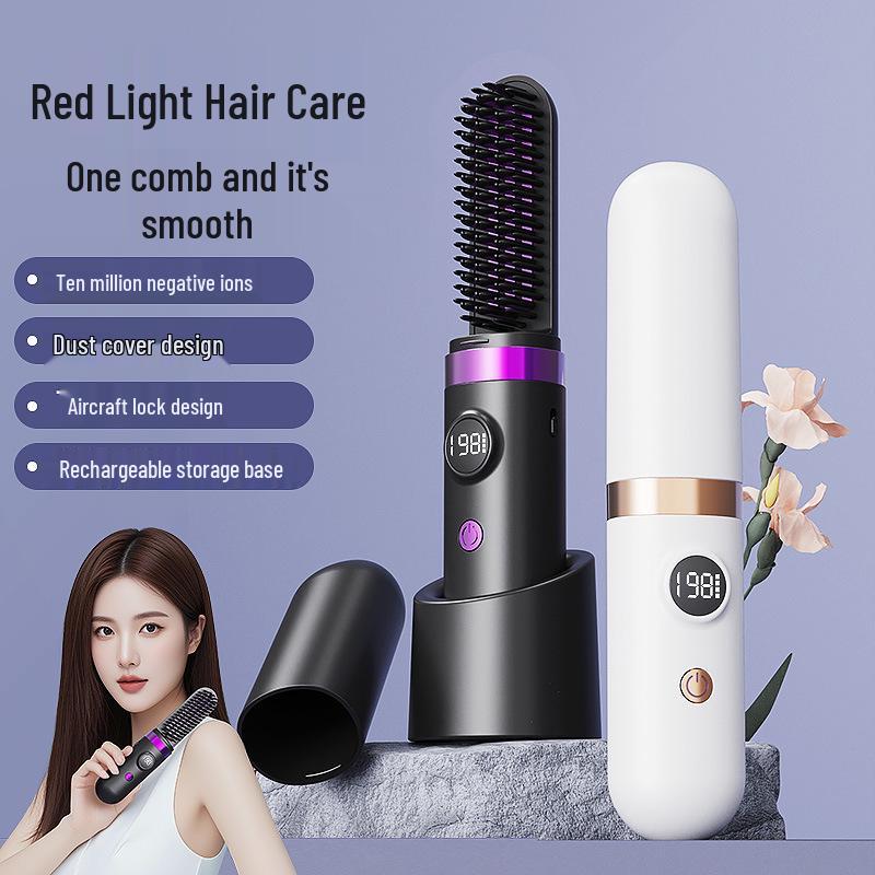 Portable Wireless USB Straightening & Curling Comb with Negative Ions - Hair-Friendly Dual-Use Mini Hair Care Tool