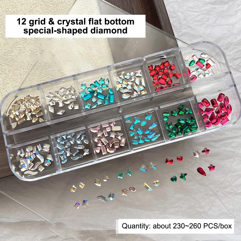 12 Grids Mixed Shape Colorful  Nail Art Decoration Multi Size Flat Back  Nail Gel Diy Nail Accessories