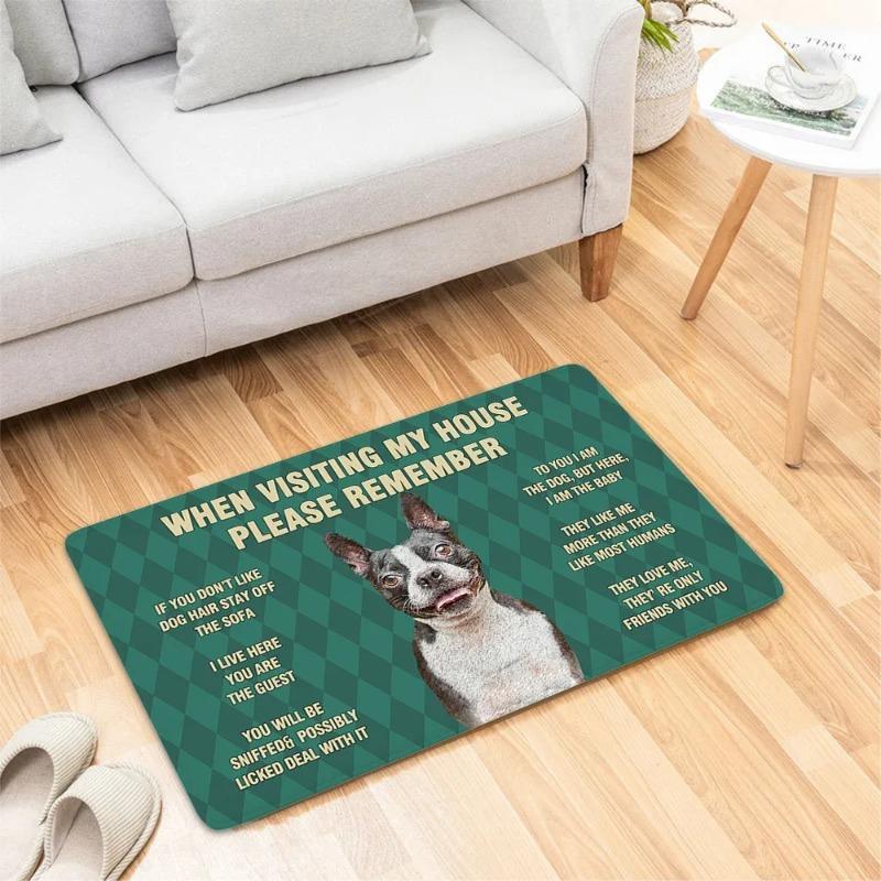 Doberman Funny Slogan Door Mat Small Carpet Dog Image No Need To Knock We Know You’re Here Slogan Anti-slip Rug for Home Decor
