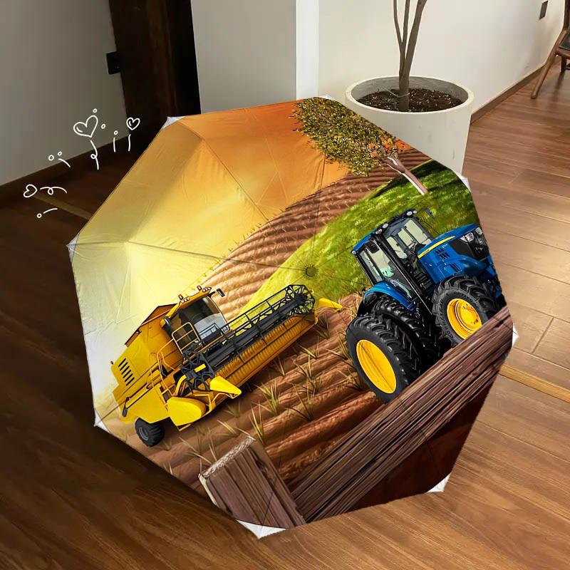 1pz Mietitrebbia Trattore a Tema Ombrello di Alta Qualità, Ombrello ad Apertura e Chiusura Automatica, Ombrello Multifunzionale G0811306