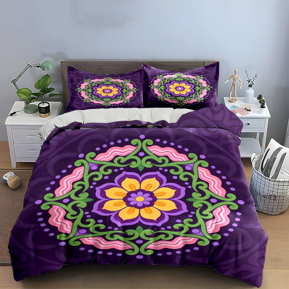 Mandala-Druck Drei-teiliges Dekorationsset Weiche bequeme Bettbezug-Bettwäsche-Set Enthalten 1*Bettbezug & 2*Kissenbezüge, Geschenk