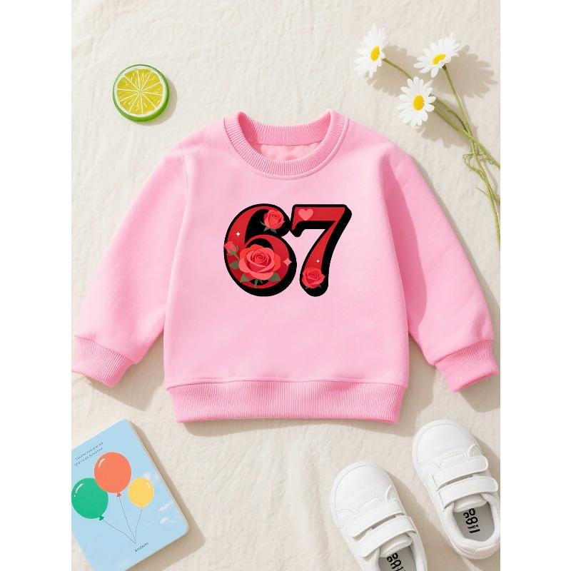 European sizes Graphic Children's Crewneck Sweatshirt, Casual Long-sleeve Crewneck Pullover with Slightly Stretchy Fabric