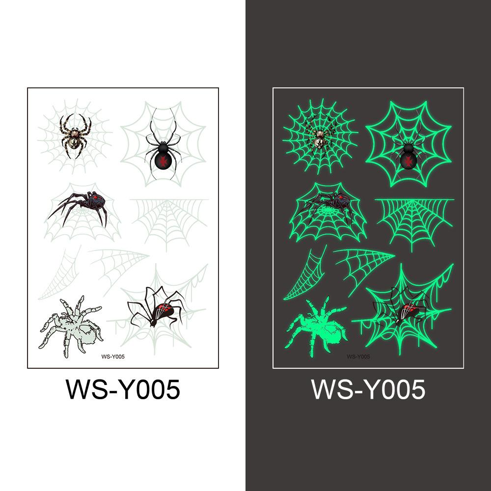 

5 Sheets Halloween Luminous Spider Web Temporary Tattoo Stickers Fluorescent Green 3D Body Face Makeup Disposable Fake Tattoos