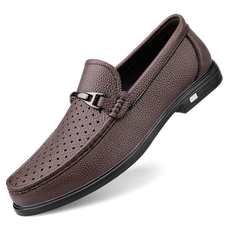 Luxury Brand Men'S Breathable Hollow Leisure Loafers Fashionable Spring New Men'S Comfortable Non Slip Casual Leather Shoes