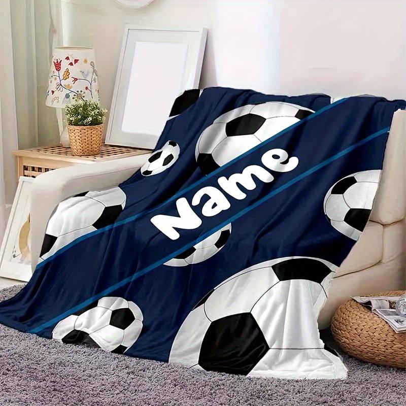 Custom Football Print Name Flannel Throw Blanket - Soft, Warm Personalized for Couch, Bed, Travel, Camping, Living Room, Office