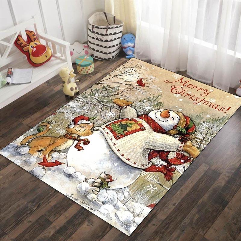 Santa Claus Reindeer Snowman Christmas Decoration Carpet Living Room Bedroom Carpet Entrance Porch Door Mat Home Decoration