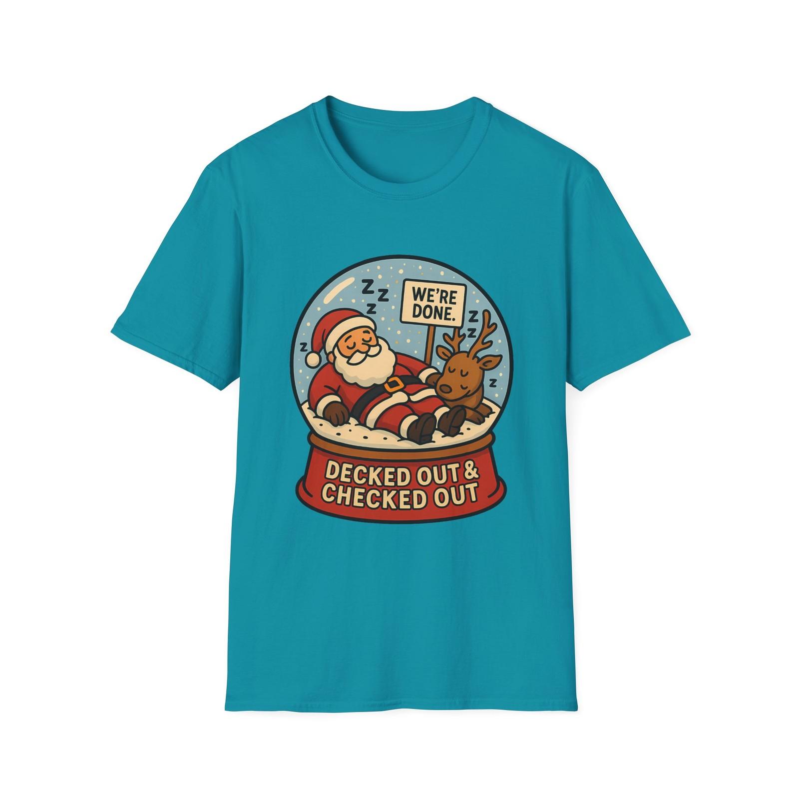 Unisex Softstyle T-Shirt Mens Womens Tees Top Santa Reindeer Snow Globe Christmas Holiday Exhaustion S