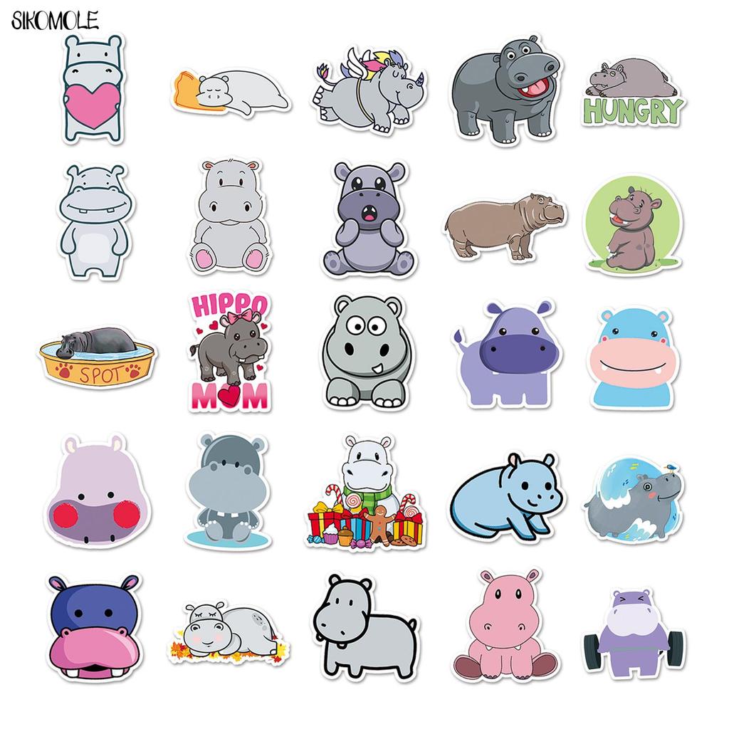 10 30 50pcs Hippo Stickers Animals DIY Gift Kids Toys Laptop Suitcase Skateboard Phone Guitar Decals Graffiti Cartoon Sticker