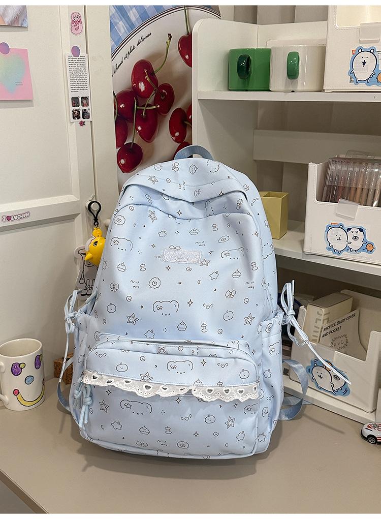Schoolbag1011 New Cute Versatile Print Fresh Solid Color Female Junior High School Students Large Capacity Campus Student Backpack