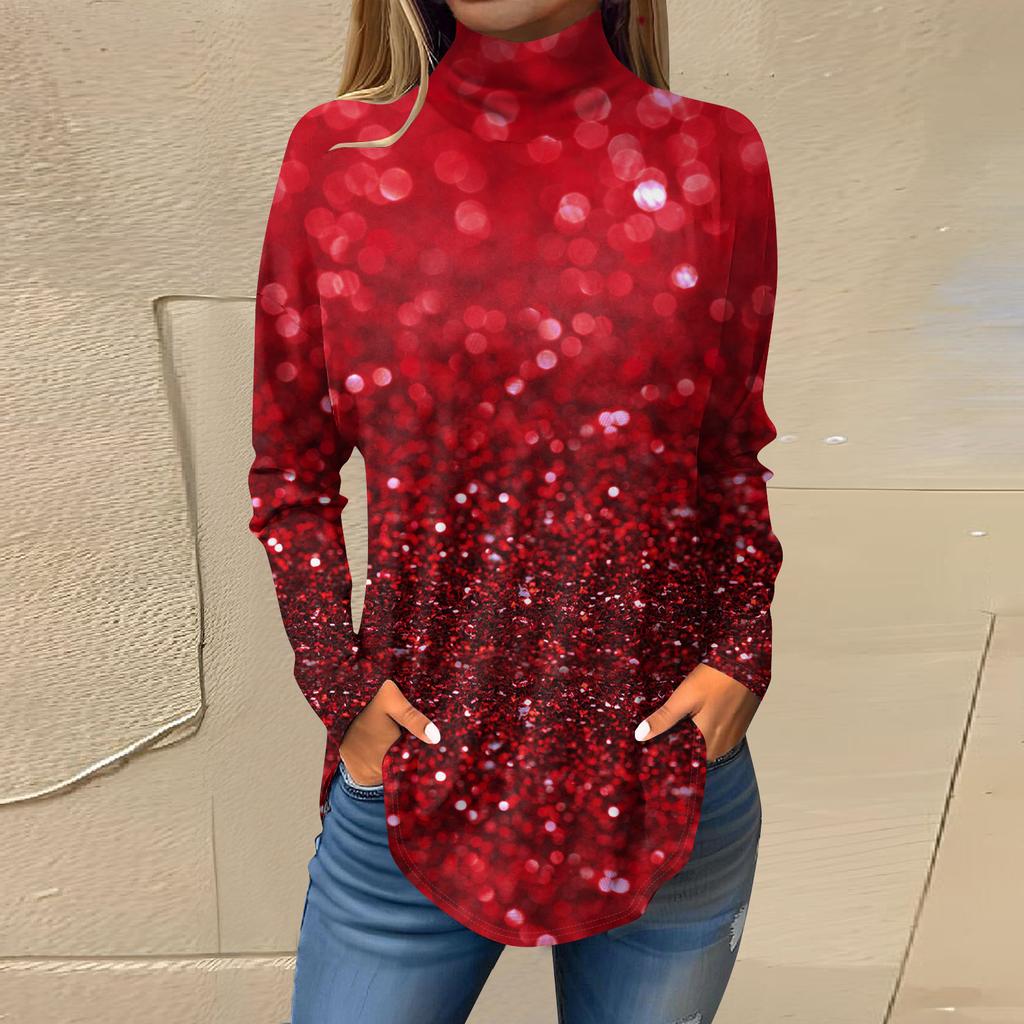 Cămăși de toamnă casual cu mânecă lungă Hanorac cu imprimeu vintage Pulover cu gât înalt