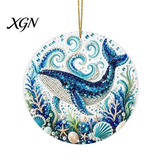 Durable Acrylic Coastal Decor Ocean Theme Pearl Art Hanging Ornament, 2D Flat Wall Sea Life Suncatcher, Beaded Pattern Window Decoration Souvenir