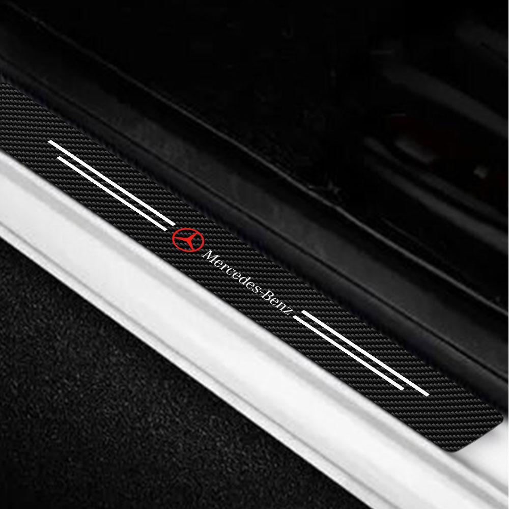 4Pcs Car Door Sill Anti-Scratch Protector Stickers Accessories For Mercedes Benz W203 W204 W210 W124 AMG W202 CLA W220 W212 W205