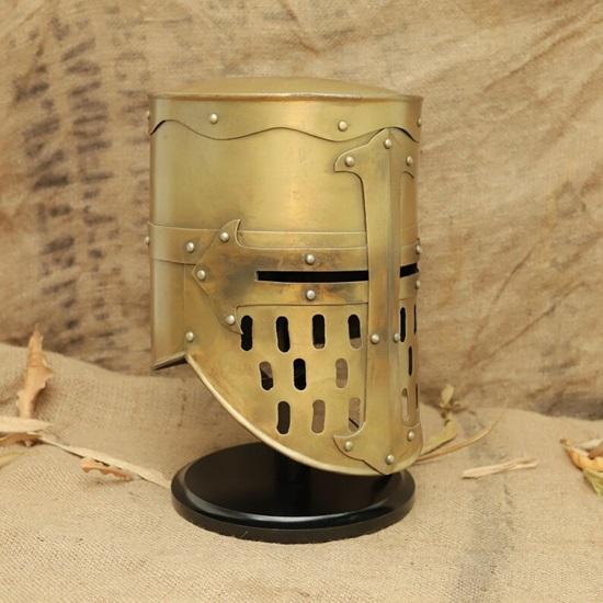 Casca de Cruciat din Oțel Făcută Manual Cruce din Alamă, Armură Cavaler Templier