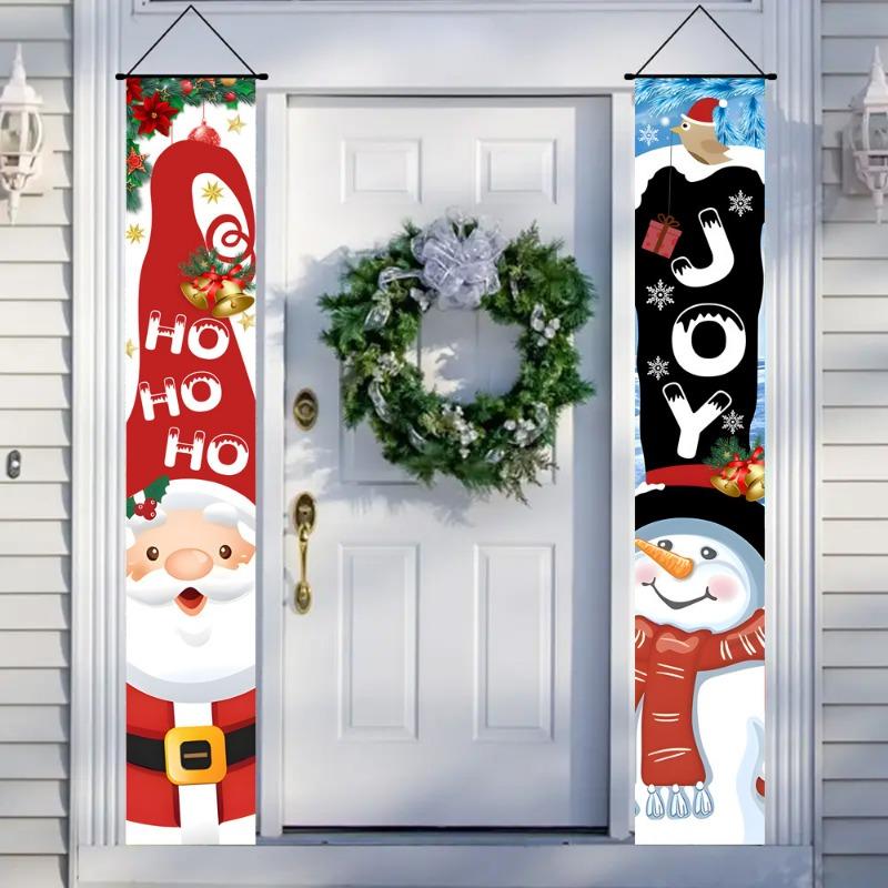New Christmas Couplets Santa Claus Soldier Outdoor Decoration Door Curtain Hanging Flag 300D Oxford Cloth Christmas Decoration