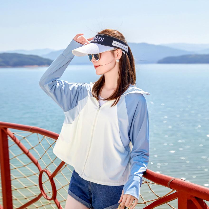 

Солнцезащитная одежда с капюшоном Женская летняя одежда Новая одежда для велоспорта Дышащая футболка Прохладная тонкая одежда для кожи Солнцезащитная одежда XL синий