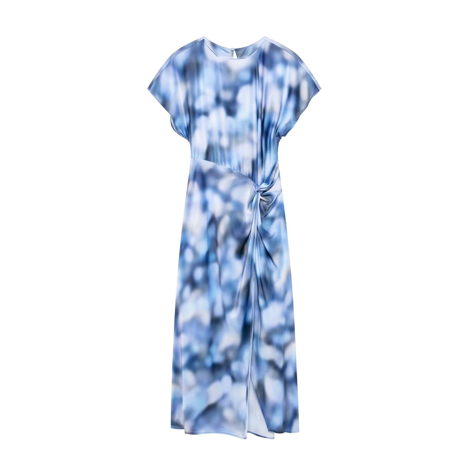 

2025 Spring Women s Tie-Dye Silk Midi Dress: Elegant and Slim Fit Large