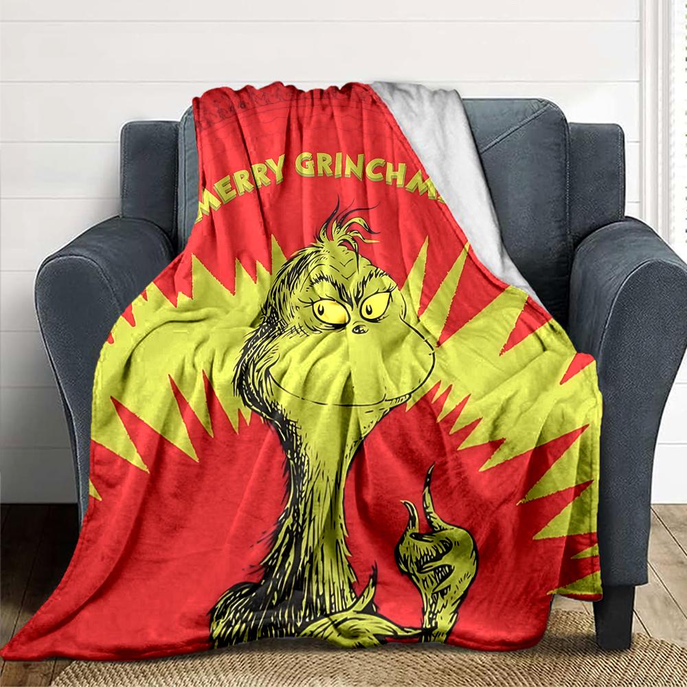 Grinch Christmas Card Blanket Soft Throw Blanket For Home Bedroom Bed Sofa Travel Office Solid Christmas Blanket