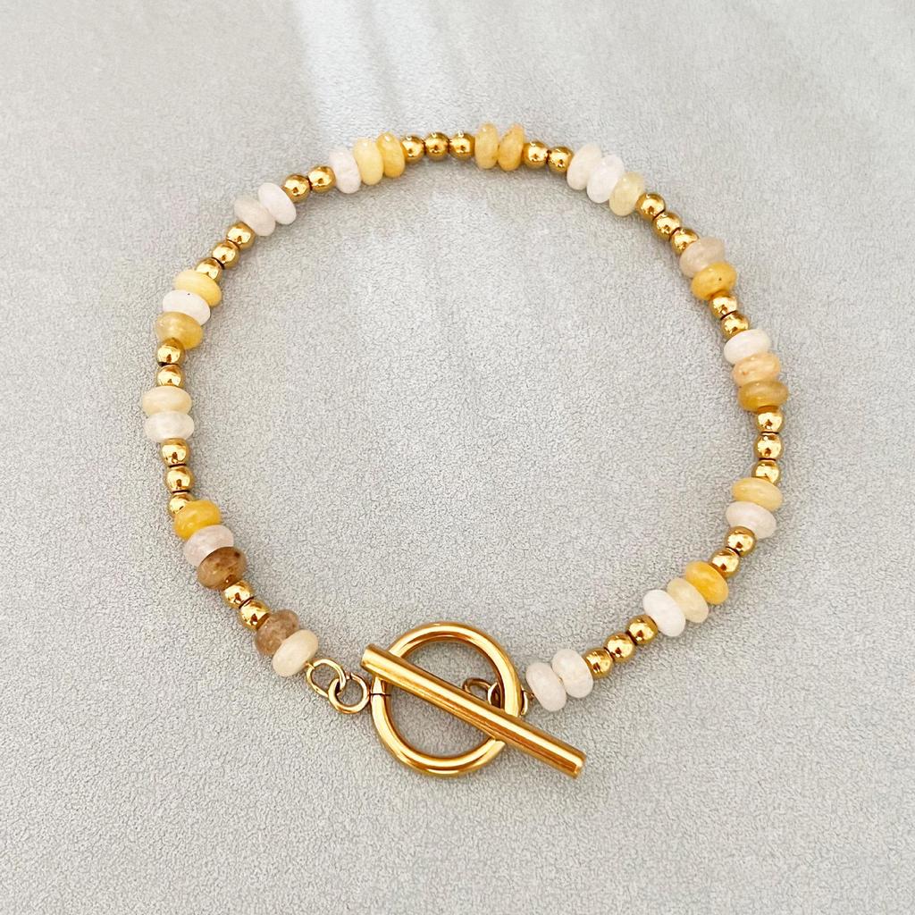 Handmade Bohemian Stone Bead Bracelet with Stainless Steel Chain for Women