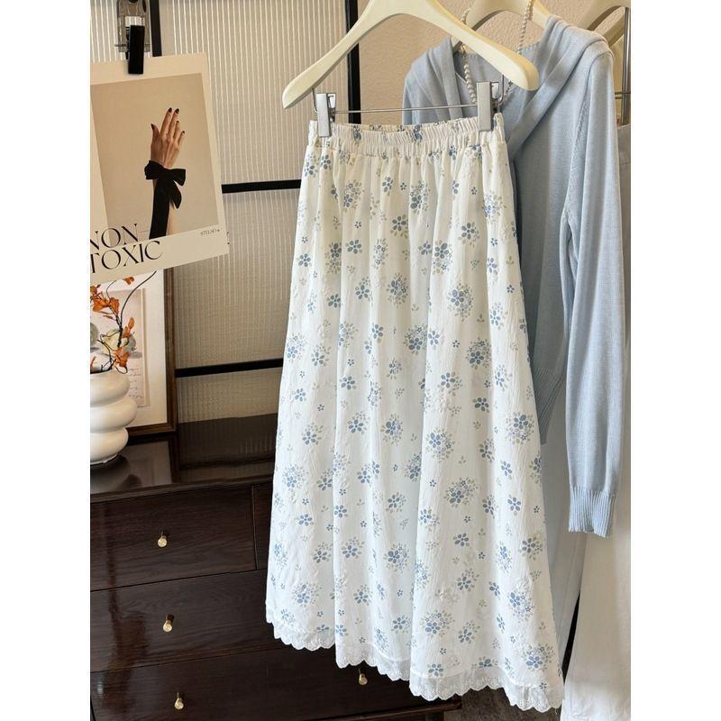 Floral Lace High-Waisted Korean Style Summer Skirt