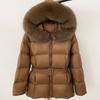 New women's winter real fox fur collar short hooded white duck down jacket women close waist and look thin