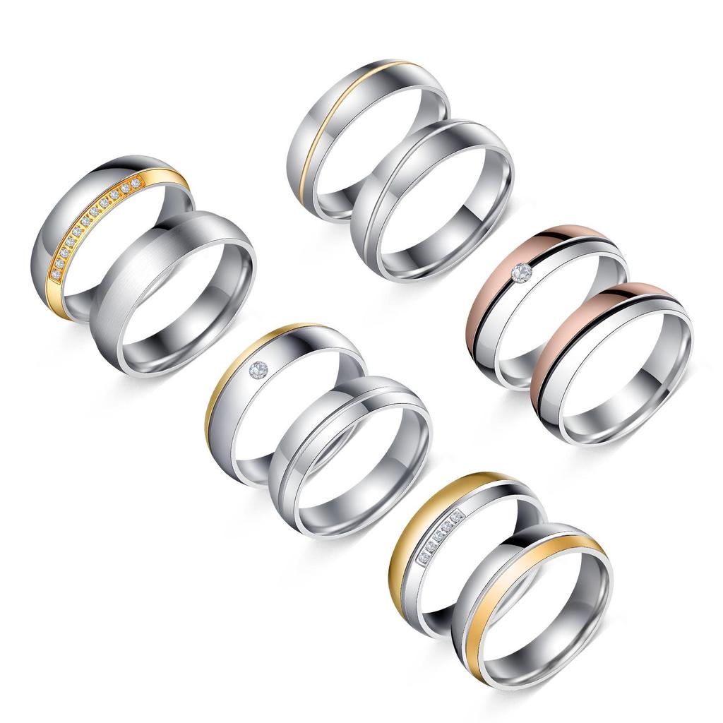 Anillos a juego para pareja japonesa y coreana: Acero Inoxidable con Diamantes Incrustados