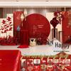 Complete Chinese Engagement Banquet Decoration Set with Backdrop and Tableware – Free Shipping
