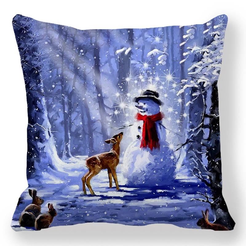 Šťastný Nový Rok 2023 Vánoční ozdoba Santa Elk Sofa Dekorativní povlak na polštář 45x45cm