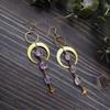 Nouveaux Boucles d'Oreilles Pendantes Charme Rétro Acier Inoxydable Couleur Dorée Croissant de Lune Étoile Améthyste Irrégulière pour Femmes Bijoux Magiques Bohèmes