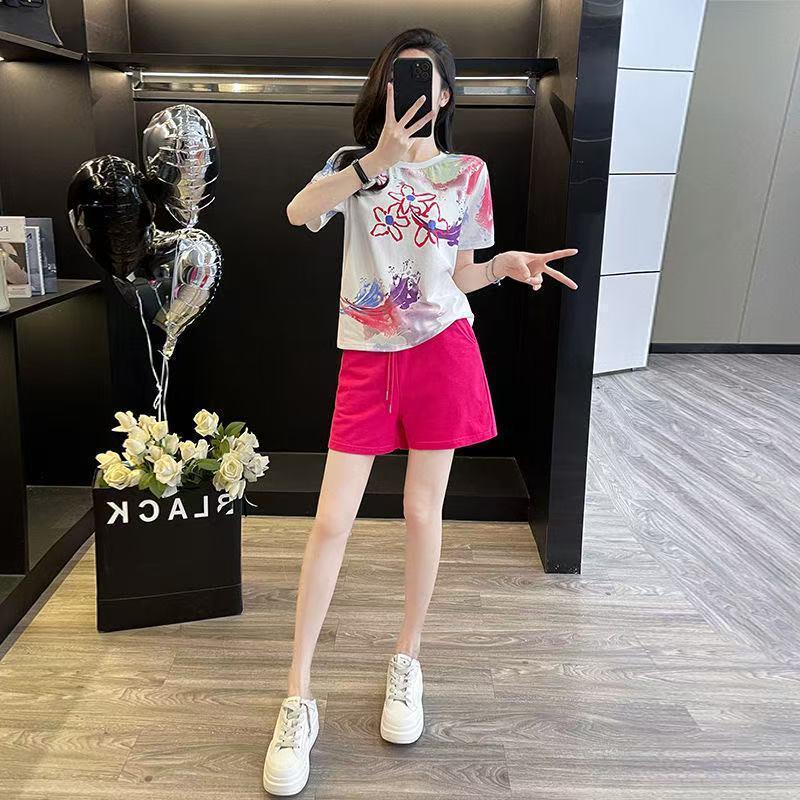 Women's Chic Summer Two-Piece Sportswear Set - Short Sleeve Top & Slimming Shorts