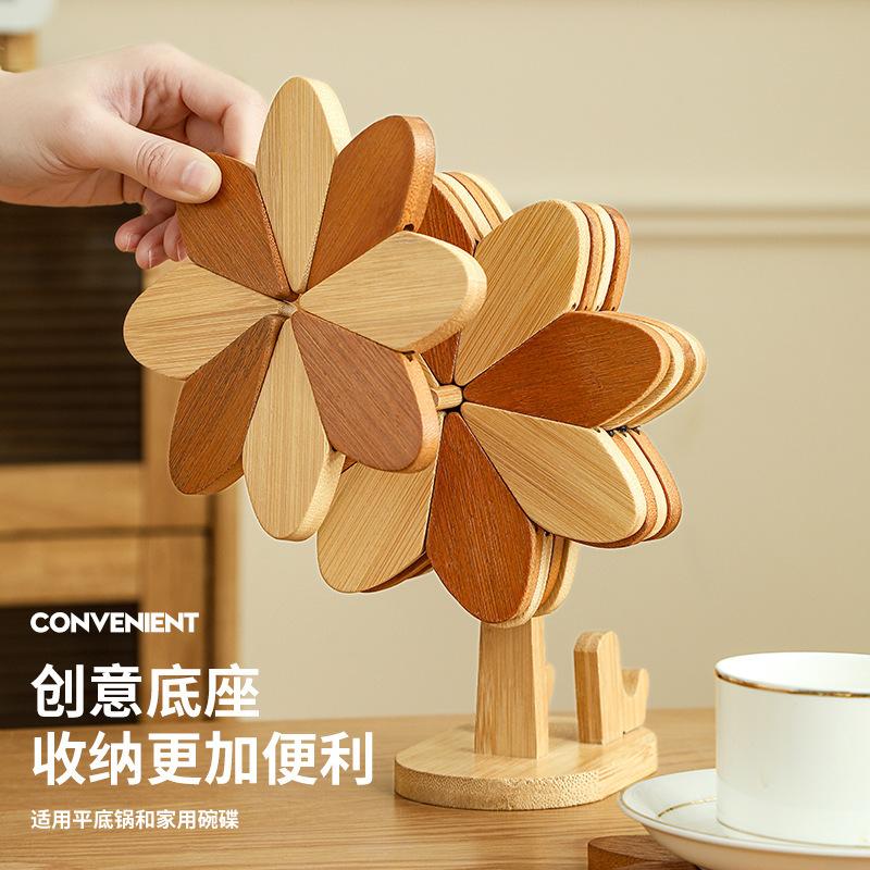 Windmill Foldable Wooden Trivet Creative Heat Resistant Pad for Hot Dishes Pots Bowls Cups Table Mat