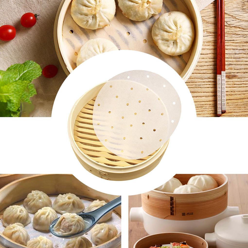 100pcs Bamboo Steamer Liner Perforated Air Fryer Parchment Paper