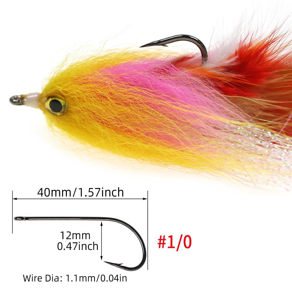 1/ 2PZ Misura 1/0 Occhi di Pesce 3D Mosca Streamer Pesca in Acqua Salata Salmone Luccio Trota Iridea Muschio Lure per Pesca a Mosca