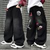 Modische schwarze Kinderjeans mit Aufdruck für Jungen Mädchen Lässige Streetwear Denim-Hosen Unisex Kind Gerade geschnittene Jeanshosen