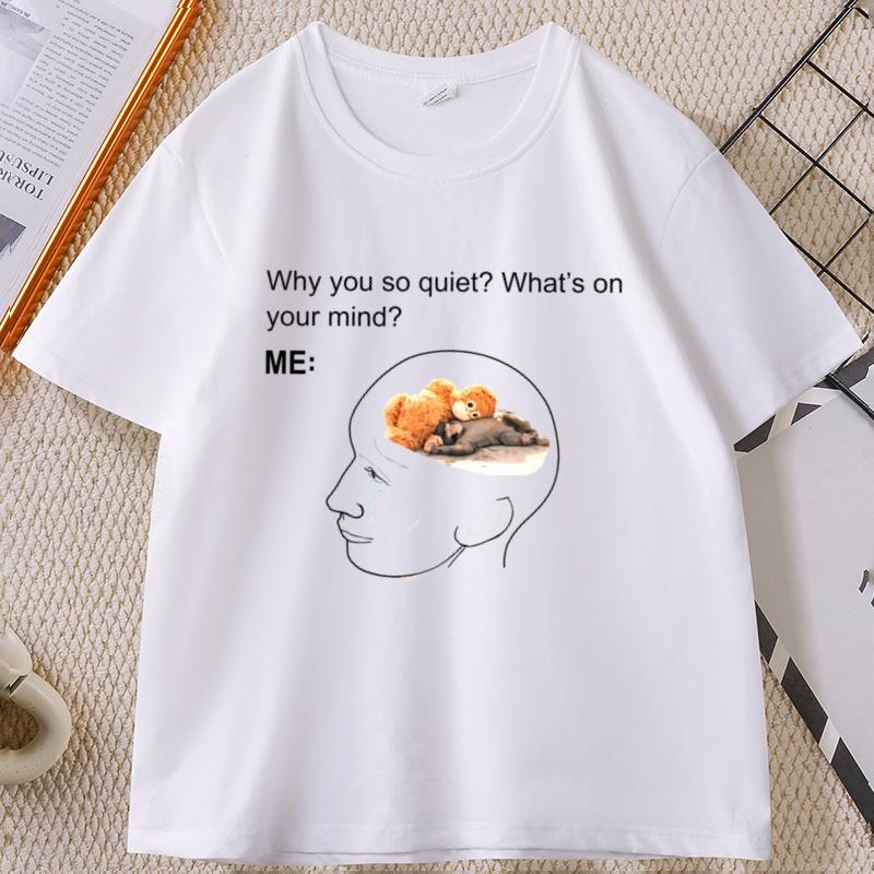 Sad Baby Monkey Punch T Shirt Why You So Quiet Graphic T Shirts Funny Plush Toy TShirt Casual Cotton Short Sleeve Round Neck