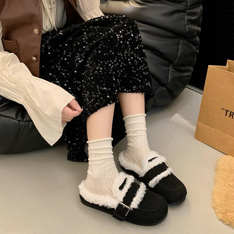 

Mao Mao half slippers, velvet outer wear 2025 thick-bottomed autumn new one-pedal cotton slippers, women s lazy bag head slippers 40