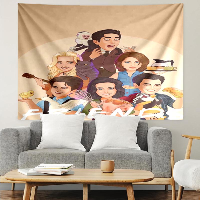 Friends Print Tapestry, Backdrop, Easy Setup, Ideal for Bedroom, Office & Living Room, with Aesthetic Wall Hanging Decor.
