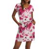 Women's V,Neck Short,Sleeve Drawstring Pocket Valentine's Day Print Casual Dress