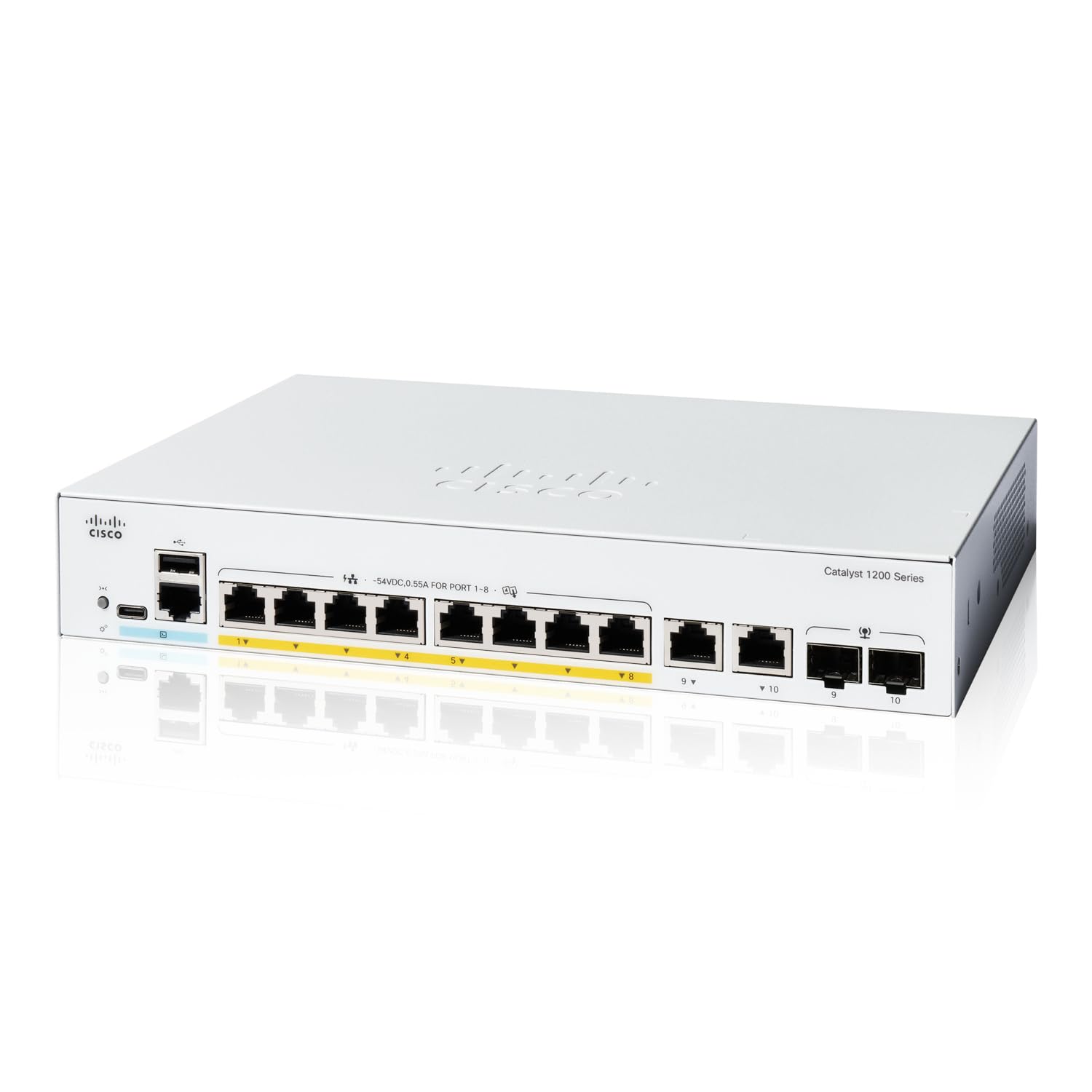 

Cisco Systems Cisco Cisco Catalyst Smart Switch 8 Port GE PoE Ext PS 2x1GE Combo Metal Housing Quiet Fanless For Businesses (Cisco) 1200-8P-E-2G білий