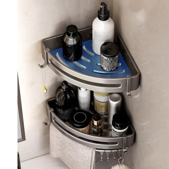 Storage Rack Aluminum Alloy Metal Body Corrosion-Resistant Corner Shelf Wall-Mounted Triangular Design Kitchen Bathroom Shelf