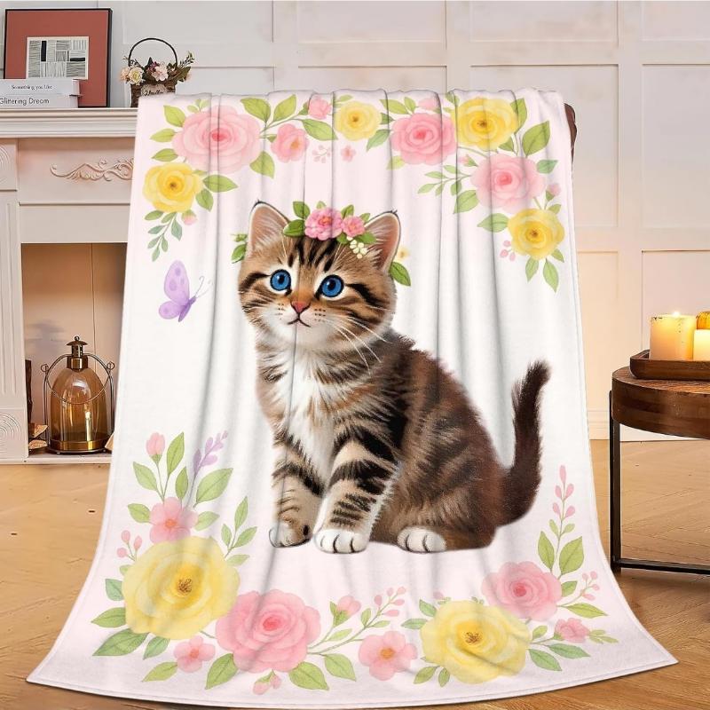 Cute Cat Soft Cozy Blanket Cats Throw Blanket Kitten Super Plush Warm Stuff Lightweight Fleece Flannel Blankets Gifts for Women