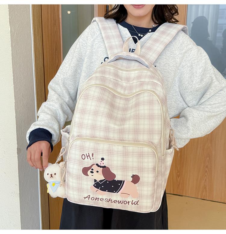Schoolbag New Large Capacity Plaid Cute Backpack Youth Fashion Student School Bag Going Out Lightweight Cartoon Casual Backpack