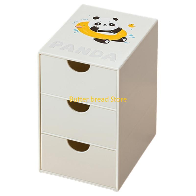 W89C Lovely Panda Desktop with Drawers Desk Storage Box Desk School Office Supplies for Tape Erasers